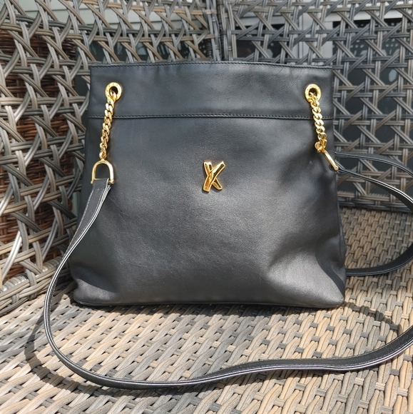 Paloma Picasso Handbags - Paloma Picasso Black Leather Gold Chain Shoulder Bag